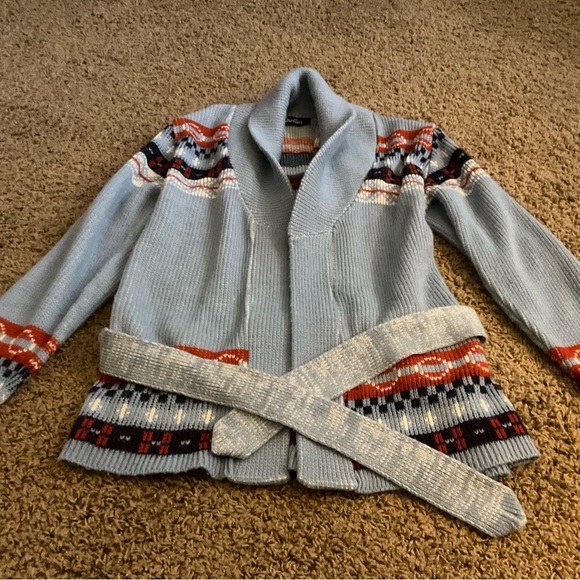 Genuine Vintage 1970’s VanCort Blue Patterned Cardigan, Original Belt, Boho, Fab - Picture 3 of 10